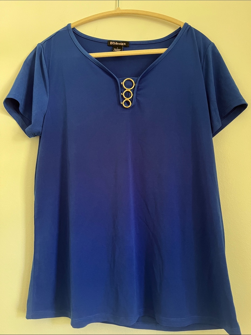 Royal Blue Short Sleeve Top with Gold Ring Detail